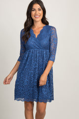 PinkBlush Blue Lace Overlay Wrap Dress