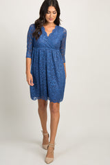 PinkBlush Blue Lace Overlay Wrap Dress