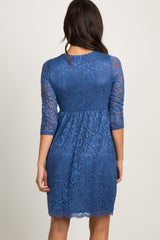 PinkBlush Blue Lace Overlay Wrap Dress