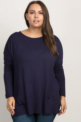 Navy Solid Basic Dolman Sleeve Plus Top