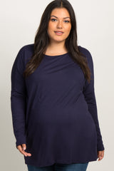 Navy Solid Basic Dolman Sleeve Plus Maternity Top