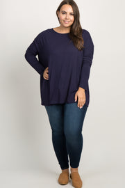 Navy Solid Basic Dolman Sleeve Plus Top