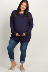 Navy Solid Basic Dolman Sleeve Plus Maternity Top