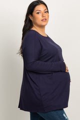 Navy Solid Basic Dolman Sleeve Plus Maternity Top