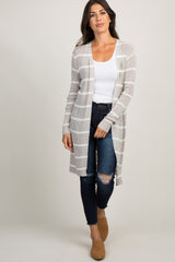 Grey Striped Knit Long Cardigan