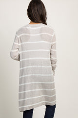 Grey Striped Knit Long Cardigan