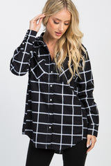 Black Plaid Button Down Pocket Front Top