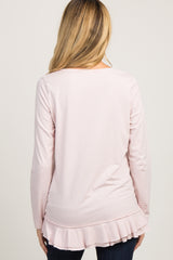 Light Pink Pinstriped Raw Cut Ruffle Trim Maternity Top