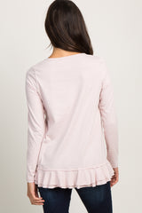 Light Pink Pinstriped Raw Cut Ruffle Trim Top