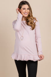 Light Pink Pinstriped Raw Cut Ruffle Trim Maternity Top