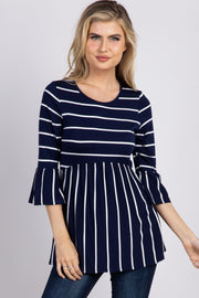 PinkBlush Navy Striped Peplum Ruffle Top