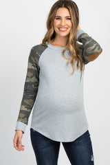 PinkBlush Grey Camo Colorblock Maternity Top