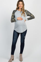 PinkBlush Grey Camo Colorblock Maternity Top