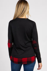 PinkBlush Black Solid Plaid Accent Long Sleeve Maternity Top