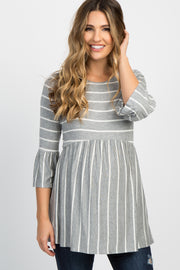 PinkBlush Heather Grey Striped Peplum Ruffle Maternity Top