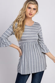 PinkBlush Heather Grey Striped Peplum Ruffle Top