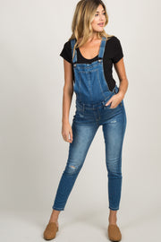 Blue Distressed Denim Maternity Overalls