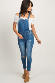 Blue Distressed Denim Overalls