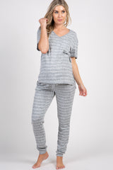 PinkBlush Heather Grey Striped Pocket Front Maternity Pajama Set