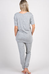 PinkBlush Heather Grey Striped Pocket Front Maternity Pajama Set