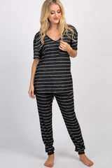 PinkBlush Charcoal Striped Pocket Front Pajama Set