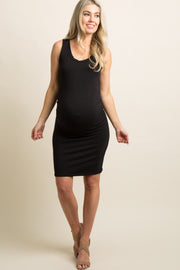 PinkBlush Tall Black Sleeveless Ruched Fitted Maternity Dress