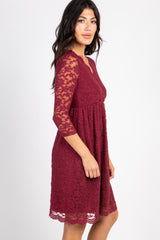 PinkBlush Burgundy Lace Overlay Wrap Dress