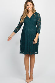 Forest Green Lace Overlay Maternity Wrap Dress