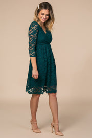 Forest Green Lace Overlay Wrap Dress