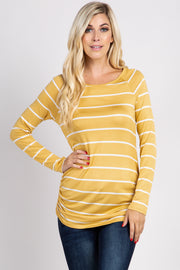 Mustard Striped Ruched Top