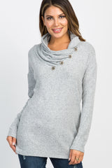 Heather Grey Soft Knit Button Collar Maternity Top