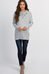 Heather Grey Soft Knit Button Collar Maternity Top