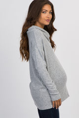 Heather Grey Soft Knit Button Collar Maternity Top