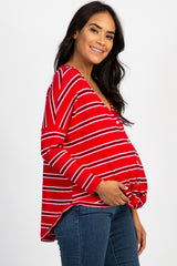 Red Striped Button Down Front Tie Maternity Top