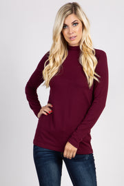 Burgundy Solid Long Sleeve Mock Neck Top