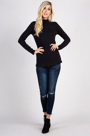 Black Solid Long Sleeve Mock Neck Top