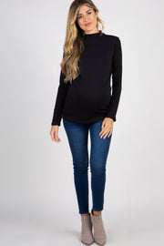 Black Solid Long Sleeve Mock Neck Maternity Top