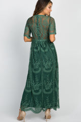 Teal Green Lace Mesh Overlay Maxi Dress