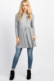 Heather Grey Solid Long Sleeve Peplum Top