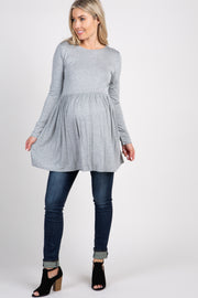 Heather Grey Solid Long Sleeve Peplum Maternity Top