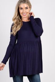 PinkBlush Navy Solid Long Sleeve Peplum Maternity Top