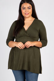 Olive Green Draped Front 3/4 Sleeve Nursing Plus Top