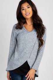 Heather Grey Layered Wrap Hem Nursing Top