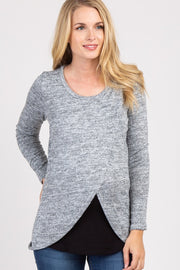 Heather Grey Layered Wrap Hem Maternity Nursing Top