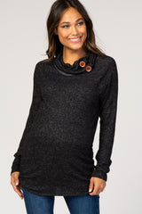 Black Heather Knit Cowl Neck Maternity Top