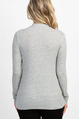 Grey Ribbed Mock Neck Long Sleeve Maternity Top