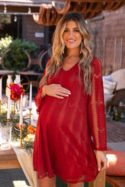 PinkBlush Rust Chevron Mesh Overlay Maternity Dress