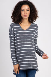 Charcoal Striped Hooded Maternity Top