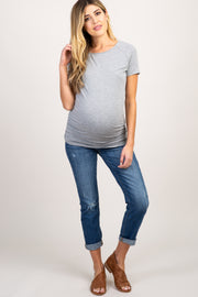 Blue Distressed Cuffed Maternity Jeans