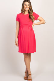 PinkBlush Coral Solid Crochet Trim Maternity Shift Dress